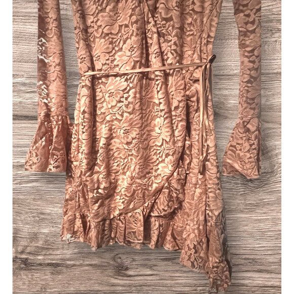 Free People We Are HAH Wrap Star Dress Sz XS Womens Pink Lace Wrap Around Tie Dr - Picture 7 of 11